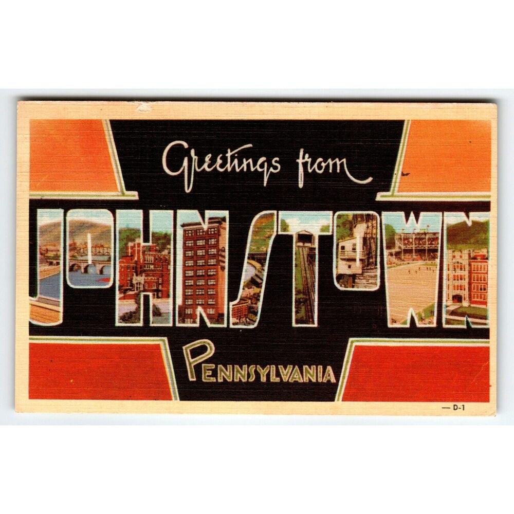Greeting From Johnstown PA Large Letter Postcard Pennsylvania Linen Dexter 1946